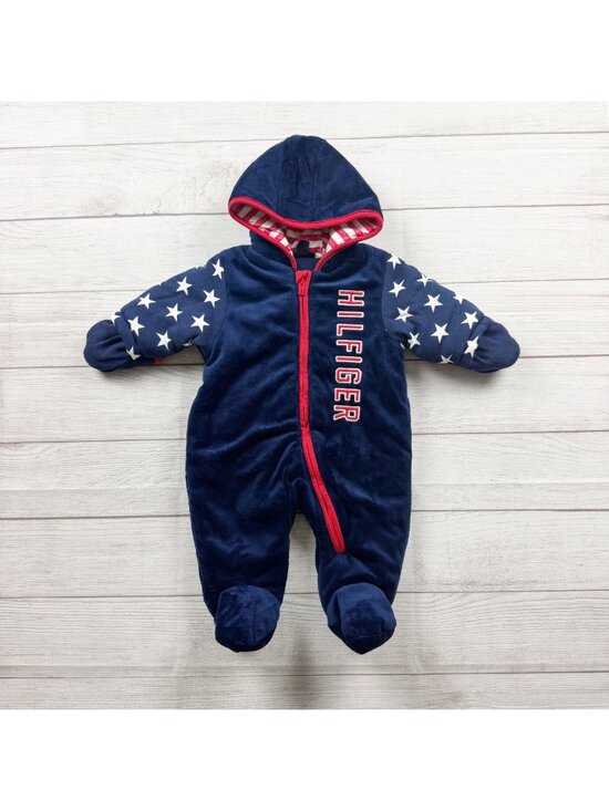 Tommy Hilfiger Other - Tommy Hilfiger Baby Bunting Stars Stripes Hooded One Piece Navy 0-3 Months
